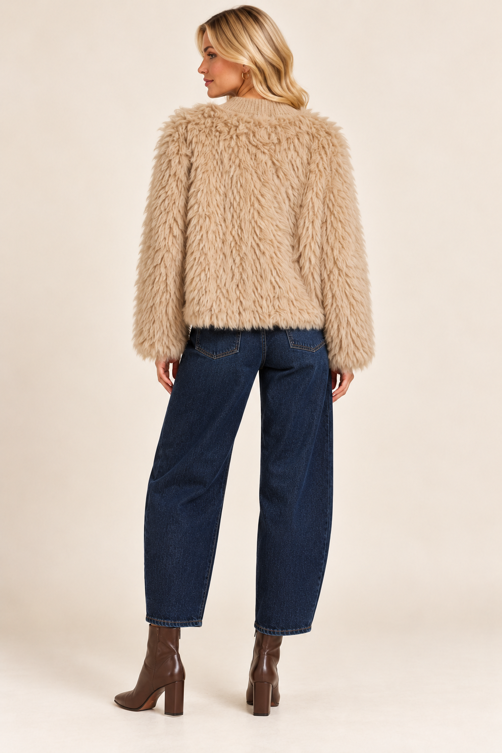 JS Millenium Beige Shaggy Faux Fur Jacket