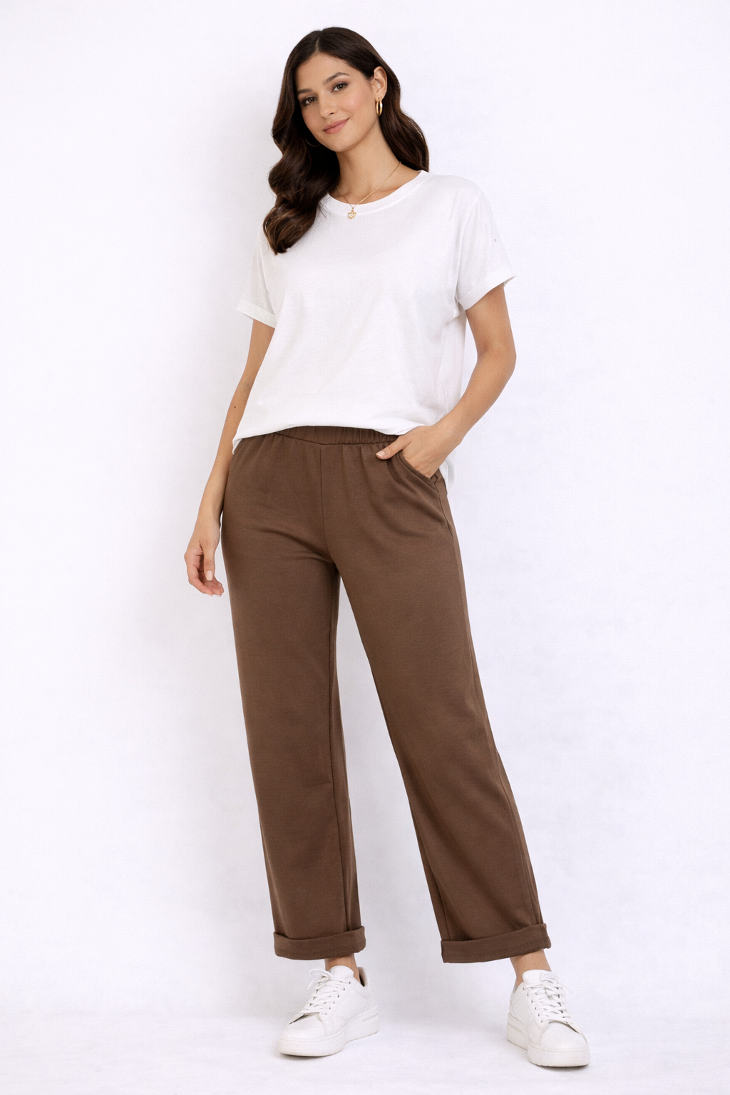Malissa J Jersey Cuffed Cigarette Trousers – Coffee