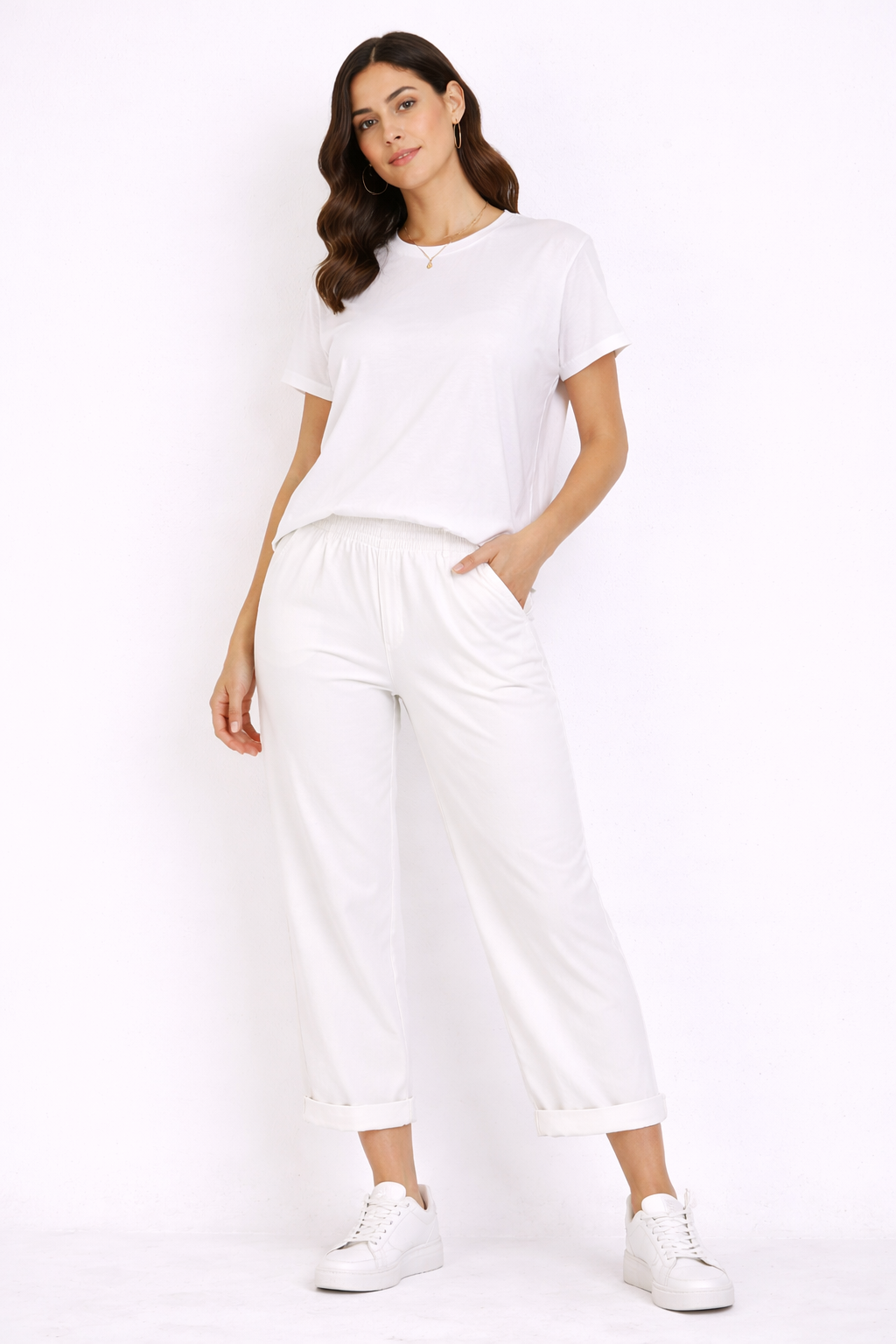 Malissa J Jersey Cuffed Cigarette Trousers – White