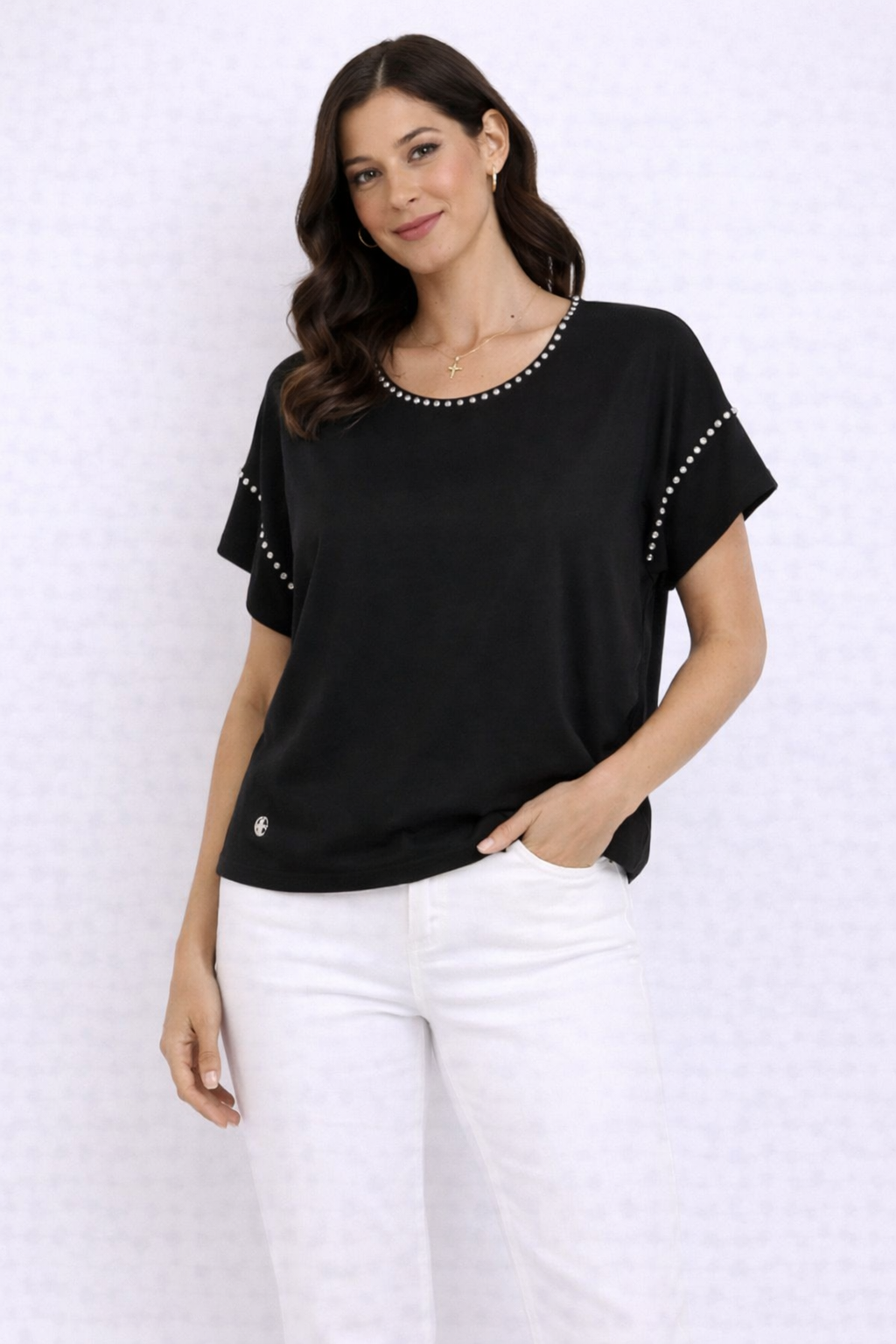 Malissa J Crystal Studded Luxe Tee – Black | One Size