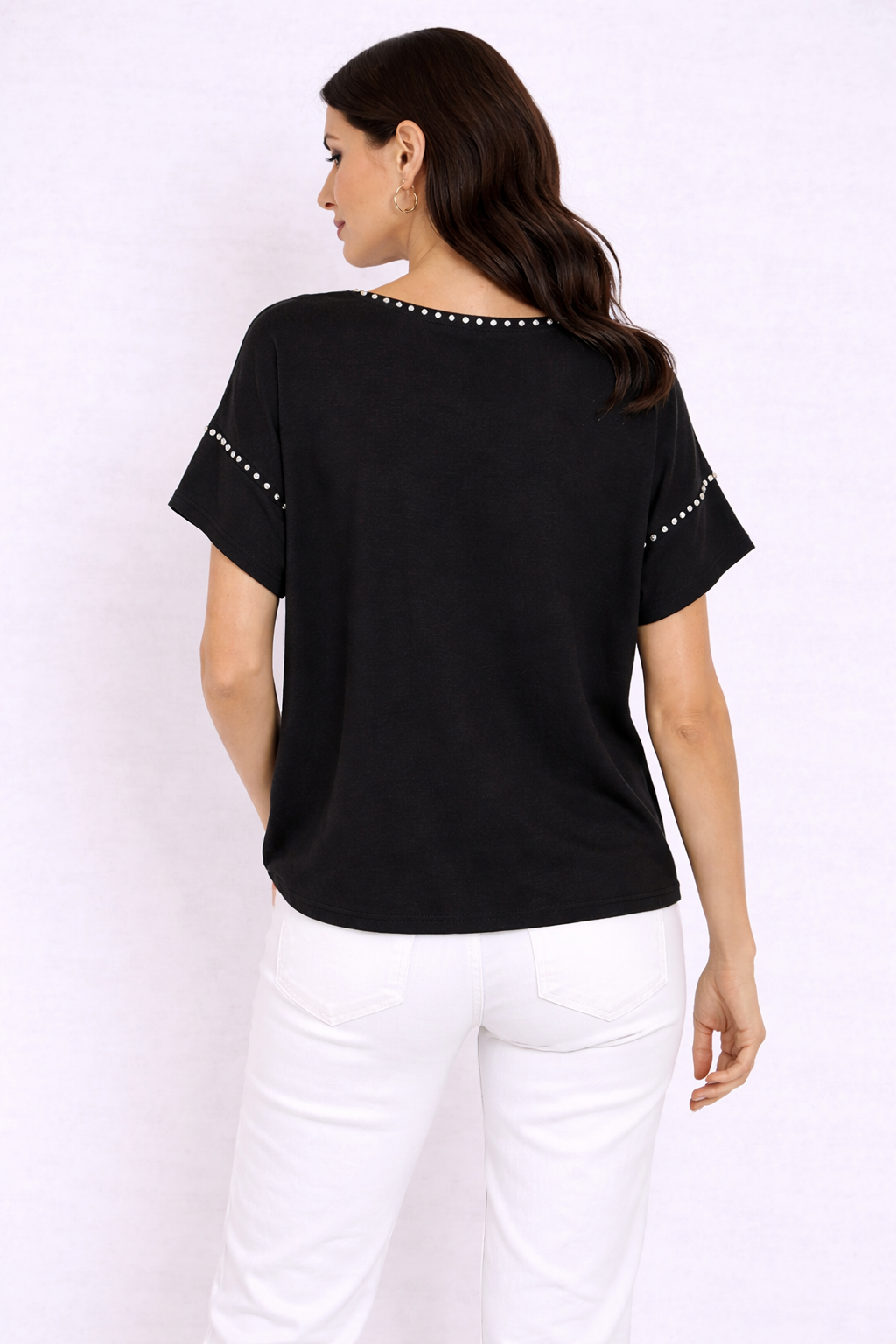 Malissa J Crystal Studded Luxe Tee – Black | One Size