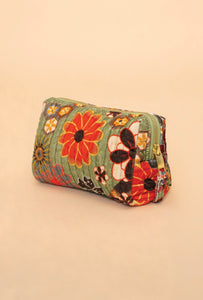 Powder Small Quilted Vanity Bag - 70s Kaleidoscope Floral, Sage