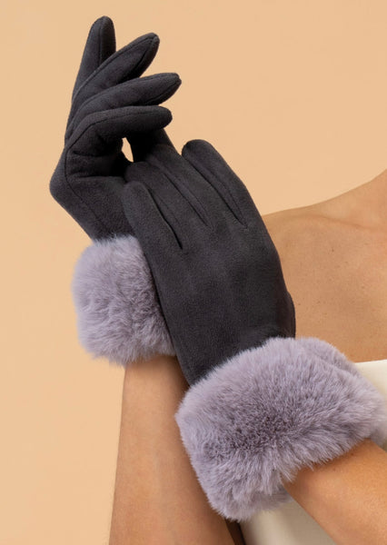 Powder Bettina Faux Suede/Faux Fur Gloves - Slate/Mist