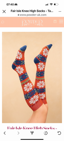 Powder Fair Isle Knee High Socks - Tangerine