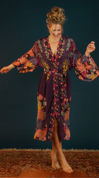 Powder Trailing Wisteria Lux Kimono Gown - Amethyst